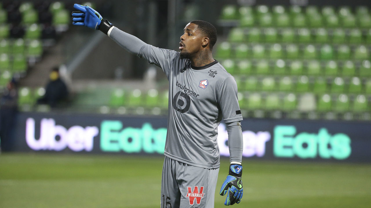 METZ, FRANCE - APRIL 9: Goalkeeper of Lille Mike Maignan during the Ligue 1 match between FC Metz and Lille OSC (LOSC) at Stade Saint-Symphorien on April 9, 2021 in Metz, France.