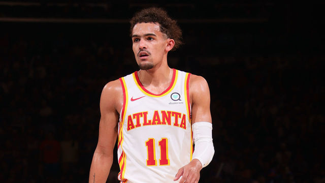 NEW YORK, NY - MAY 26: Trae Young #11 of the Atlanta Hawks looks on during Round 1, Game 2 of the 2021 NBA Playoffs on May 26, 2021 at Madison Square Garden in New York City, New York. Mandatory Copyright Notice: Copyright 2021 NBAE