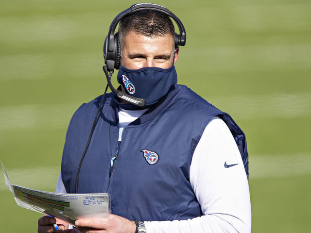 NASHVILLE, TENNESSEE - JANUARY 10: Head Coach Mike Vrabel of the Tennessee Titans on the sidelines during their AFC Wild Card Playoff game against the Baltimore Ravens at Nissan Stadium on January 10, 2021 in Nashville, Tennessee. The Ravens defeated the Titans 20-13.