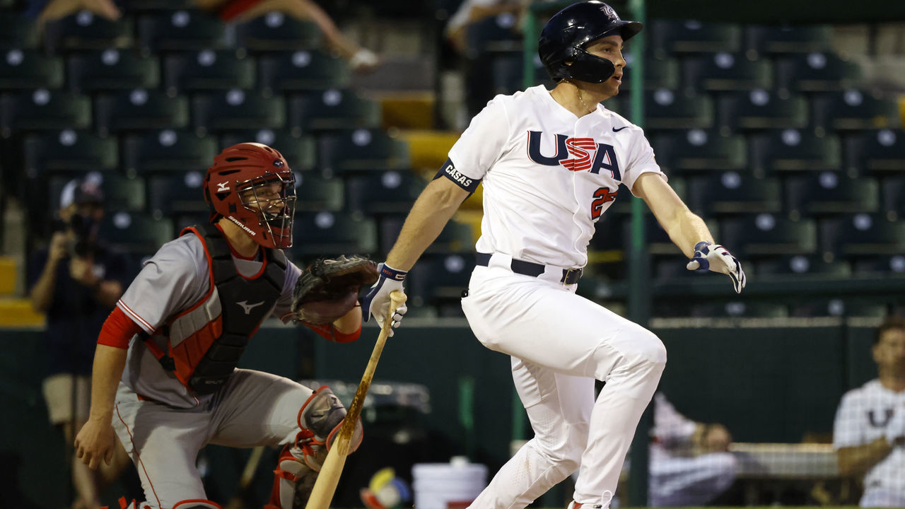 VERO BEACH, FL - MAY 26: Triston Casas #26 of Team USA bats during the Olympic Qualifiers Exhibition against Team Canada at Jackie Robinson Training Complex on Wednesday, May 26, 2021 in Vero Beach, Florida.
