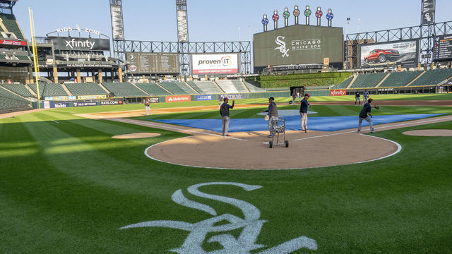 CHICAGO, IL - JULY 25: A view of the Chicago White Sox logo before the MLB regular season game between the Minnesota Twins at the Chicago White Sox on July 25, 2019, at Guaranteed Rate Field in Chicago, IL.