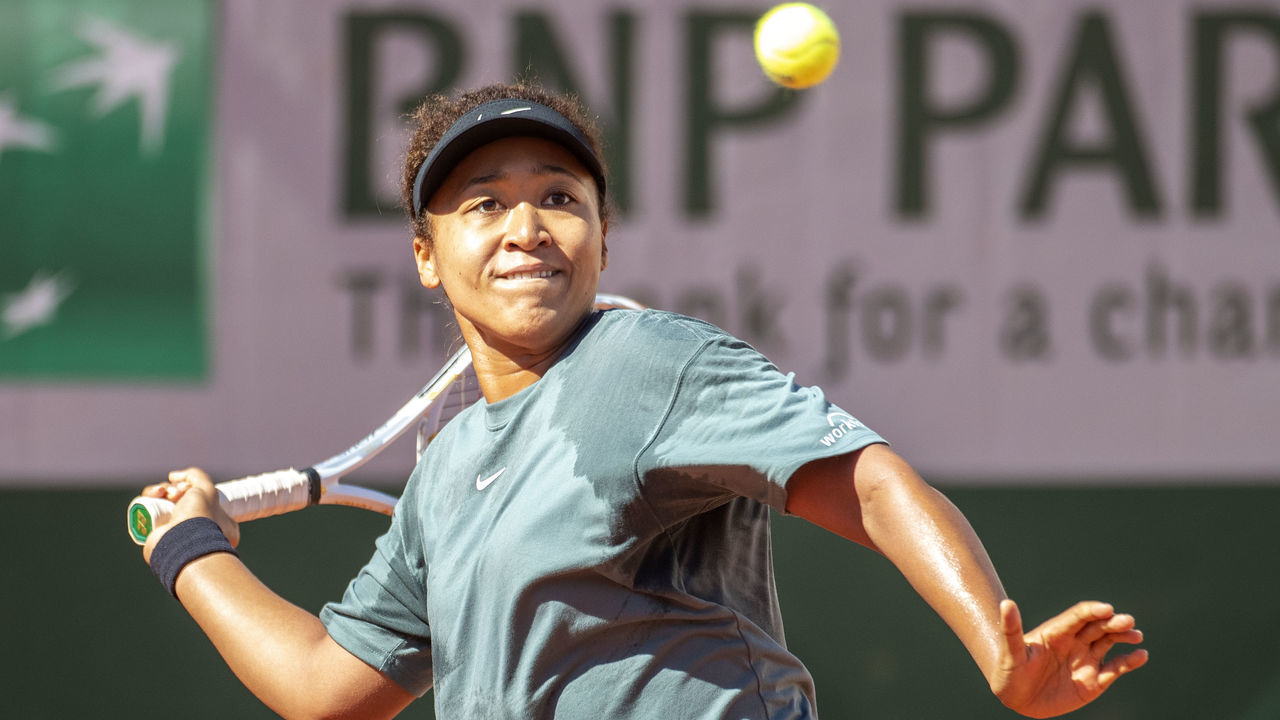 PARIS, FRANCE May 27. Naomi Osaka of Japan practicing on Court Suzanne Lenglen in preparation for the 2021 French Open Tennis Tournament at Roland Garros on May 27th 2021 in Paris, France.
