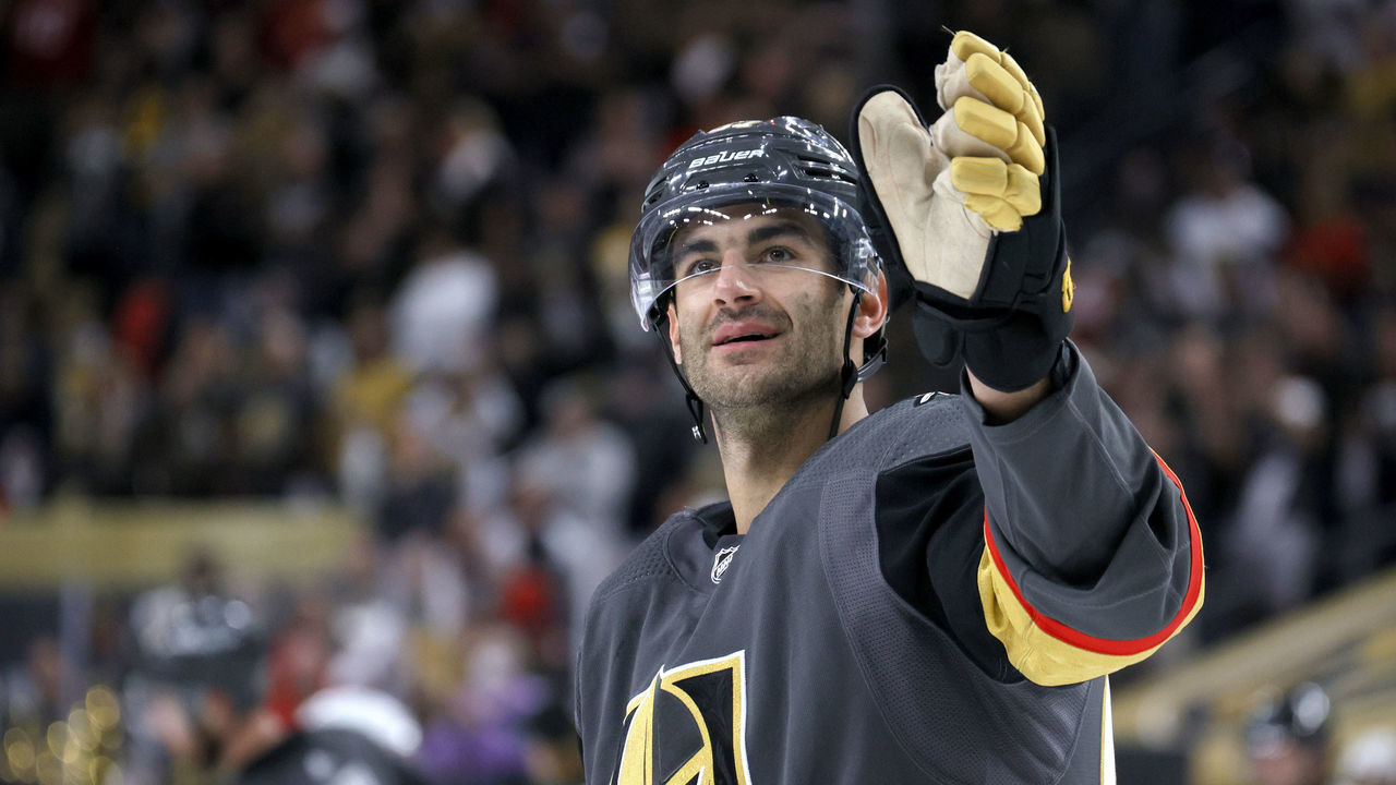 LAS VEGAS, NEVADA - MAY 28: Max Pacioretty #67 of the Vegas Golden Knights waves as he celebrates the team's 6-2 victory over the Minnesota Wild in Game Seven of the First Round of the 2021 Stanley Cup Playoffs at T-Mobile Arena on May 28, 2021 in Las Vegas, Nevada.