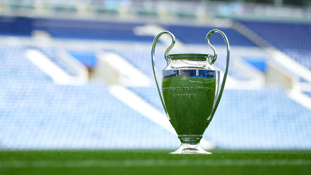 PORTO, PORTUGAL - MAY 27: The UEFA Champions League trophy is seen in the stadium ahead of the UEFA Champions League Final between Manchester City and Chelsea FC at Estadio do Dragao on May 27, 2021 in Porto, Portugal.