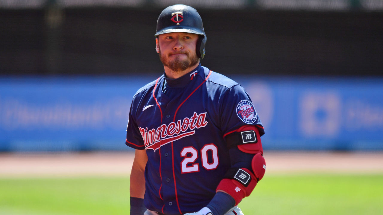 CLEVELAND, OH - MAY 23, 2021: Josh Donaldson #20 of the Minnesota Twins reacts to striking out in the seventh inning of a game against the Cleveland Indians at Progressive Field on May 23, 2021 in Cleveland, Ohio. (Photo by: 2021 George Kubas/Diamond Images via Getty Images)