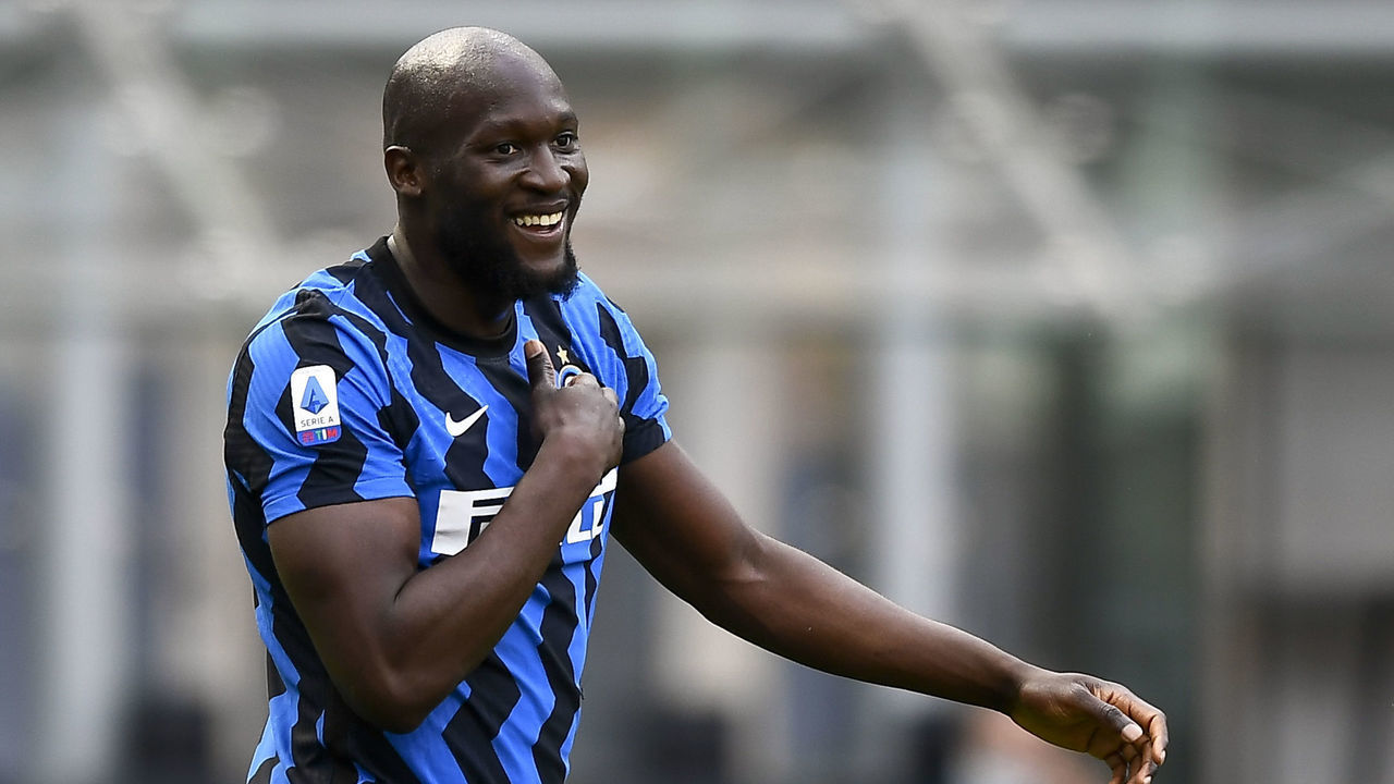 STADIO GIUSEPPE MEAZZA, MILAN, ITALY - 2021/05/23: Romelu Lukaku of FC Internazionale celebrates after scoring a goal during the Serie A football match between FC Internazionale and Udinese Calcio. FC Internazionale won 5-1 over Udinese Calcio.