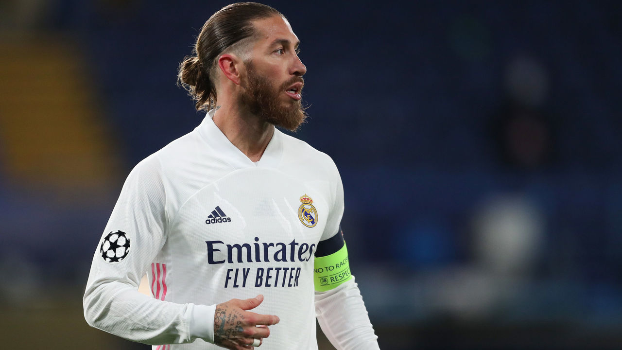 LONDON, ENGLAND - MAY 05: Sergio Ramos of Real Madrid during the UEFA Champions League Semi Final Second Leg match between Chelsea and Real Madrid at Stamford Bridge on May 5, 2021 in London, United Kingdom. Sporting stadiums around Europe remain under strict restrictions due to the Coronavirus Pandemic as Government social distancing laws prohibit fans inside venues resulting in games being played behind closed doors.