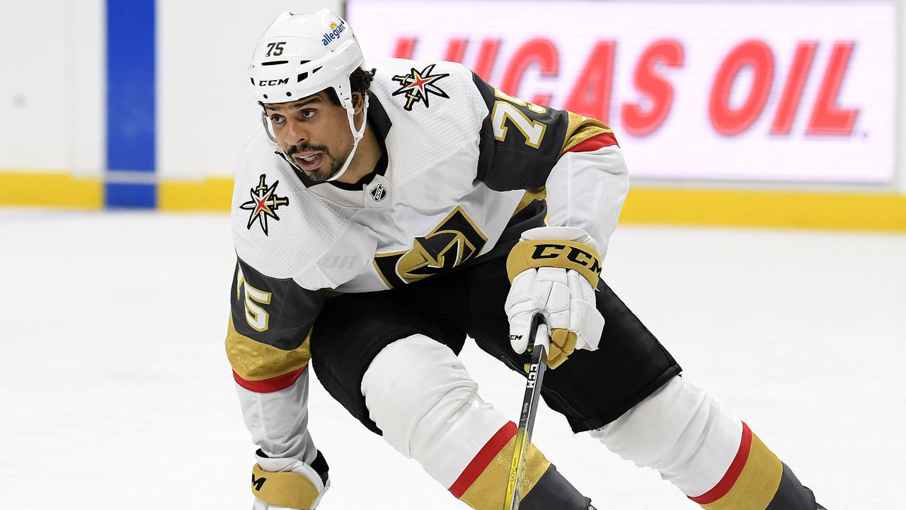 LOS ANGELES, CALIFORNIA - MARCH 21: Ryan Reaves #75 of the Vegas Golden Knights skates forechecks during a 3-1 loss to the Los Angeles Kings at Staples Center on March 21, 2021 in Los Angeles, California.