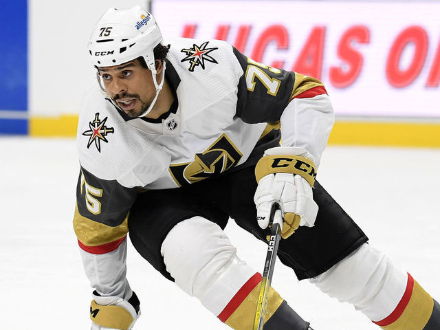 LOS ANGELES, CALIFORNIA - MARCH 21: Ryan Reaves #75 of the Vegas Golden Knights skates forechecks during a 3-1 loss to the Los Angeles Kings at Staples Center on March 21, 2021 in Los Angeles, California.
