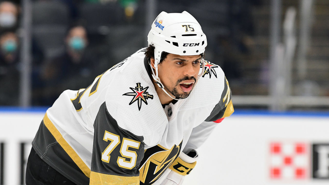 ST. LOUIS, MO - MARCH 13: Vegas Golden Knights forward Ryan Reaves (75) during a NHL game between the Vegas Golden Knights and the St. Louis Blues on March 13, 2021, at Enterprise Center, St. Louis, Mo. ,
