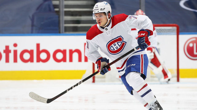 TORONTO, ON - MAY 31: Jake Evans #71 of the Montreal Canadiens skates against the Toronto Maple Leafs during Game Seven of the First Round of the 2021 Stanley Cup Playoffs at Scotiabank Arena on May 31, 2021 in Toronto, Ontario, Canada. The Canadiens defeated the Map[le Leafs 3-1 to win series 4 games to 3.