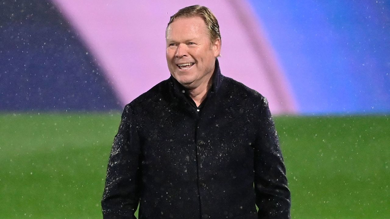 Barcelona's Dutch coach Ronald Koeman smiles during the "El Clasico" Spanish League football match between Real Madrid CF and FC Barcelona at the Alfredo di Stefano stadium in Valdebebas, on the outskirts of Madrid on April 10, 2021.