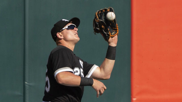 CHICAGO - MAY 29: Andrew Vaughn #25 of the Chicago White Sox feeds during the second game of a double header against the Baltimore Orioles on May 29, 2021 at Guaranteed Rate Field in Chicago, Illinois.