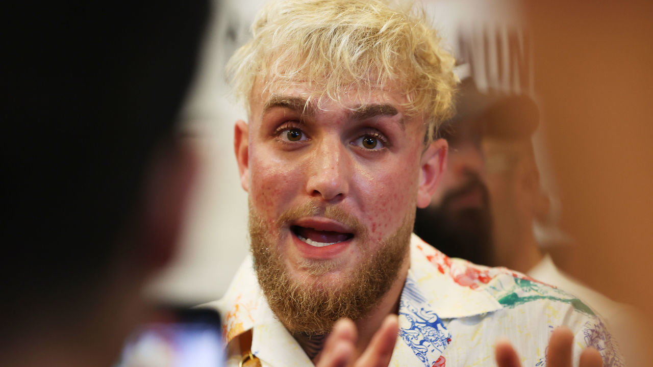 MIAMI, FLORIDA - JUNE 03: Jake Paul takes part in media availability at 5th St. Gym ahead of his August 28th boxing match against Tyron Woodley on June 03, 2021 in Miami, Florida.
