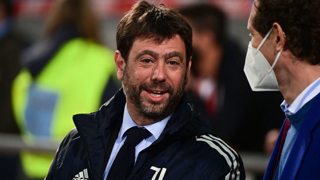 Juventus FC President Andrea Agnelli (L) and Fiat Chrysler Automobiles (FCA) Chairman John Elkann react after Juventus won the final of the Italian Cup (Coppa Italia) football match Atalanta vs Juventus on May 19, 2021 at the Citta del Tricolore stadium in Reggio Emilia.