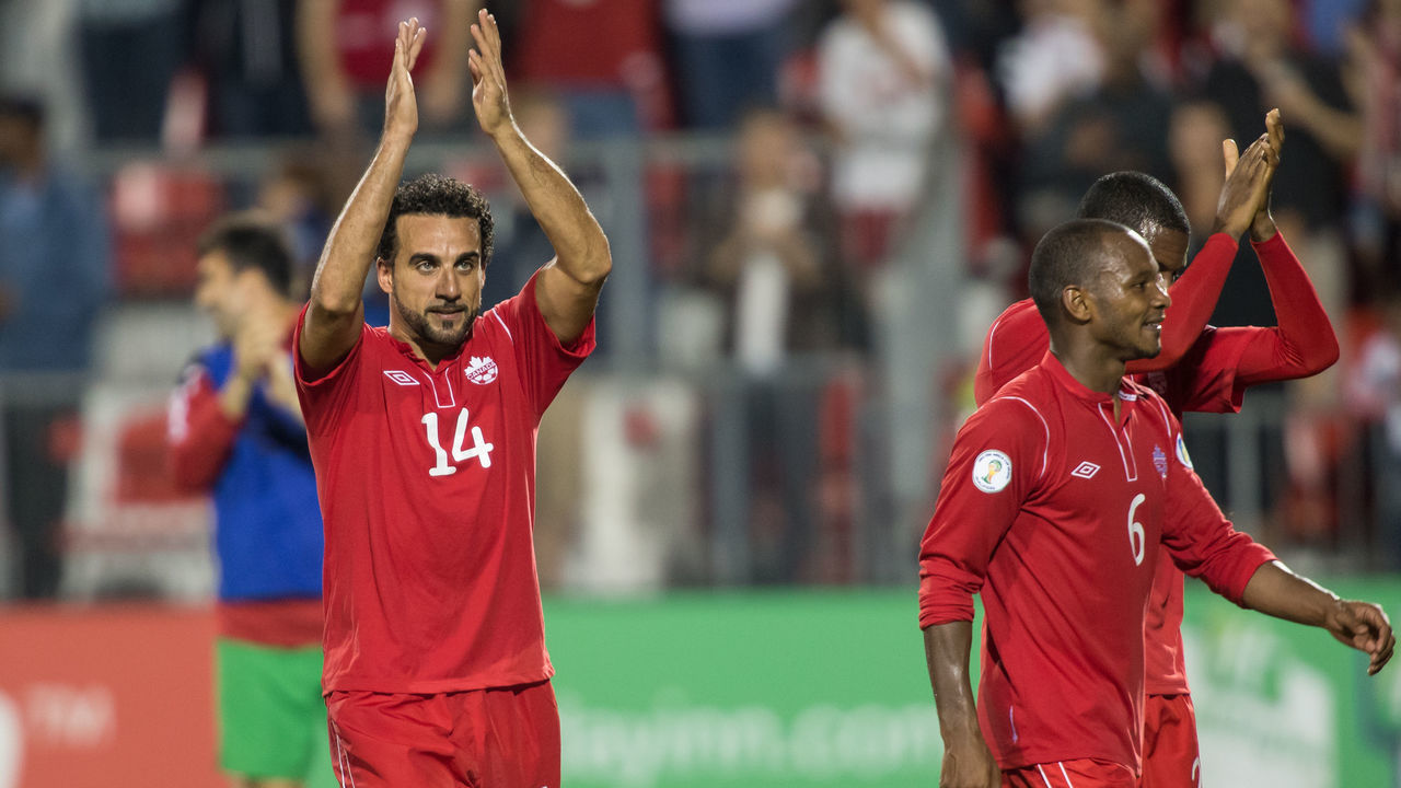 Dwayne De Rosario's celebrates after Canada's 1-0 win over Panama in their FIFA 2014 World Cup Qualifier at BMO field in Toronto, Ontario, September 7, 2012. De Rosario scored Canada's lone goal. AFP PHOTO/Geoff Robins