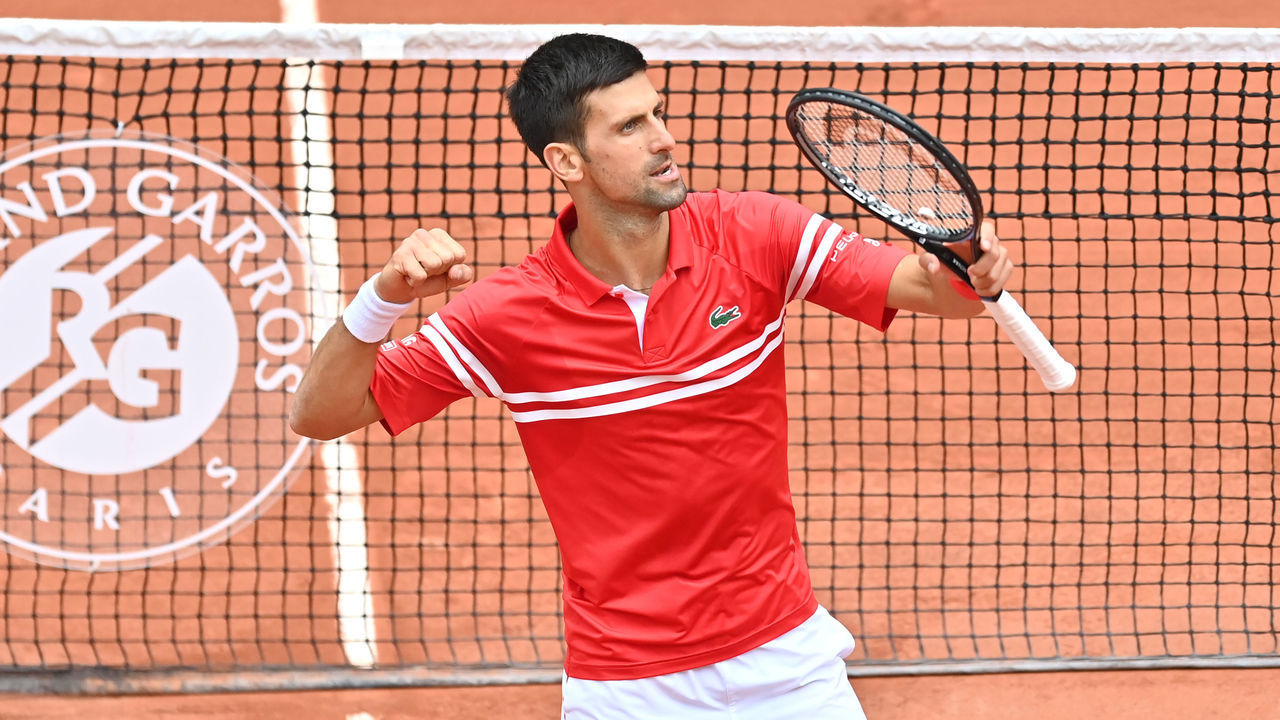 PARIS, FRANCE - JUNE 05: Novak Djokovic of Serbia reacts after defeating Ricardas Berankis (not seen) of Lithuania during the 3rd round match in the menâs singles of the French Open Tennis Tournament at Roland Garros in Paris, France on June 05, 2021.