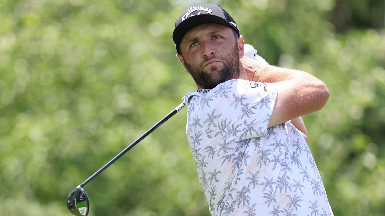 DUBLIN, OHIO - JUNE 05: Jon Rahm of Spain plays his shot from the second tee during the third round of The Memorial Tournament at Muirfield Village Golf Club on June 05, 2021 in Dublin, Ohio.