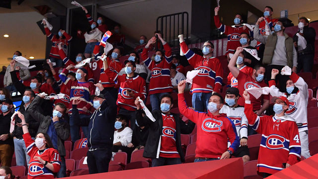 MONTREAL, QC - MAY 29: Montreal Canadiens fans cheers in Game Six of the First Round of the 2021 Stanley Cup Playoffs against the Toronto Maple Leafsat the Bell Centre on May 29, 2021 in Montreal, Quebec, Canada.