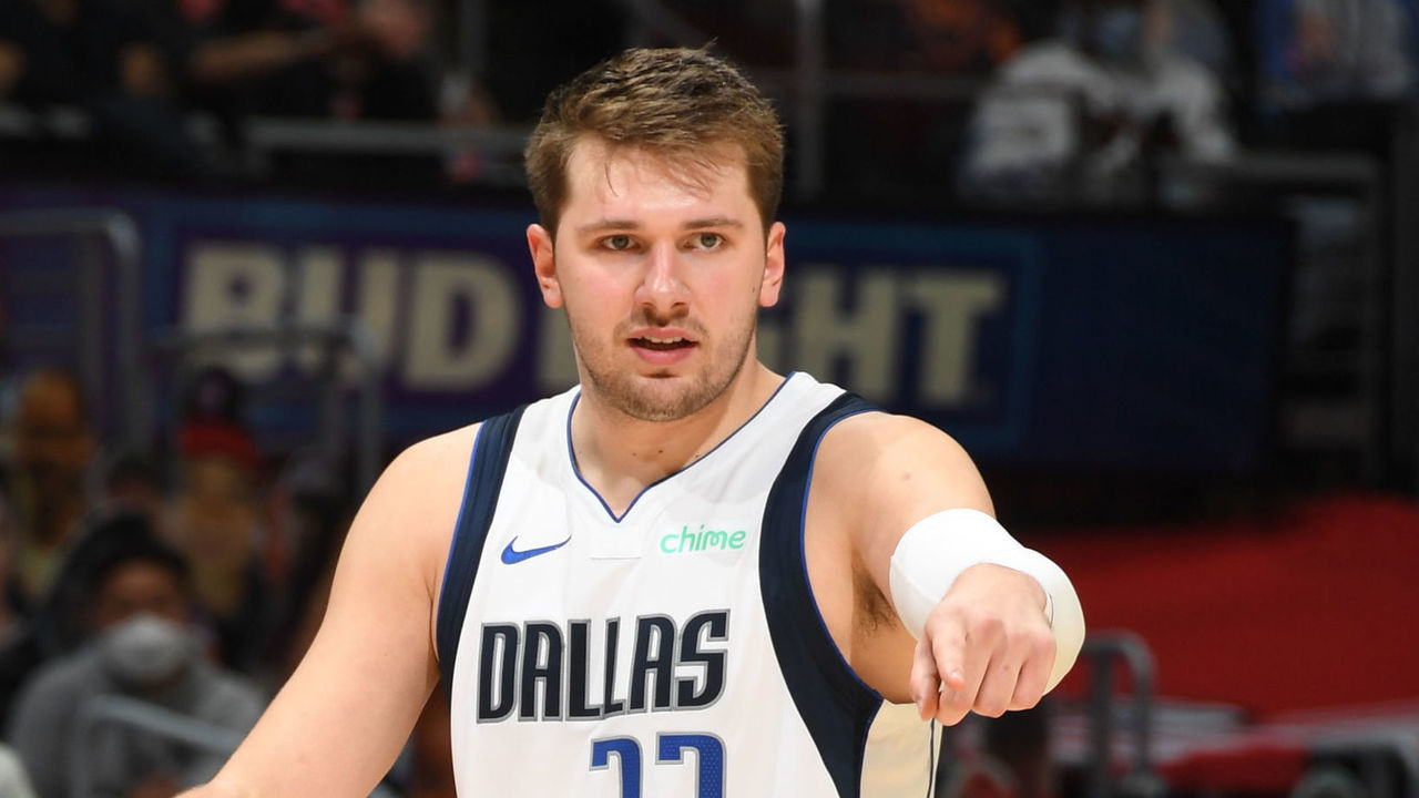 LOS ANGELES, CA - JUNE 6: Luka Doncic #77 of the Dallas Mavericks dribbles the ball against the Dallas Mavericks during Round 1, Game 7 of the 2021 NBA Playoffs on June 6, 2021 at STAPLES Center in Los Angeles, California. NOTE TO USER: User expressly acknowledges and agrees that, by downloading and/or using this Photograph, user is consenting to the terms and conditions of the Getty Images License Agreement. Mandatory Copyright Notice: Copyright 2021 NBAE