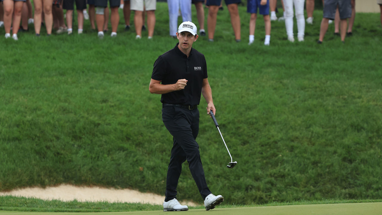 DUBLIN, OHIO - JUNE 06: Patrick Cantlay of the United States reacts to his birdie putt on the 17th green during the final round of The Memorial Tournament at Muirfield Village Golf Club on June 06, 2021 in Dublin, Ohio.