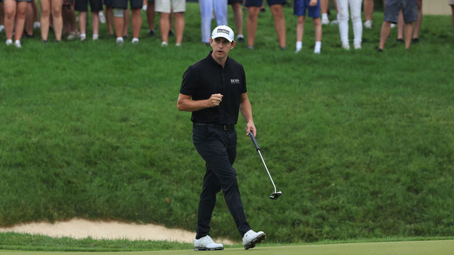 DUBLIN, OHIO - JUNE 06: Patrick Cantlay of the United States reacts to his birdie putt on the 17th green during the final round of The Memorial Tournament at Muirfield Village Golf Club on June 06, 2021 in Dublin, Ohio.