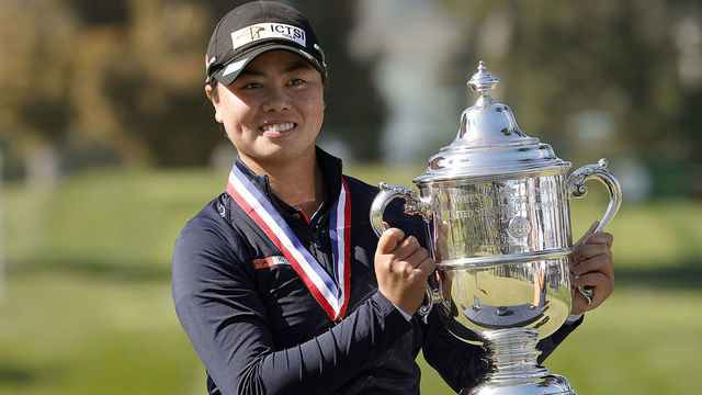 SAN FRANCISCO, CALIFORNIA - JUNE 06: Yuka Saso of the Philippines celebrates with the Harton S. Semple trophy after winning the 76th U.S. Women's Open Championship at The Olympic Club on June 06, 2021 in San Francisco, California. Saso won following a three-hole playoff against Nasa Hataoka of Japan.