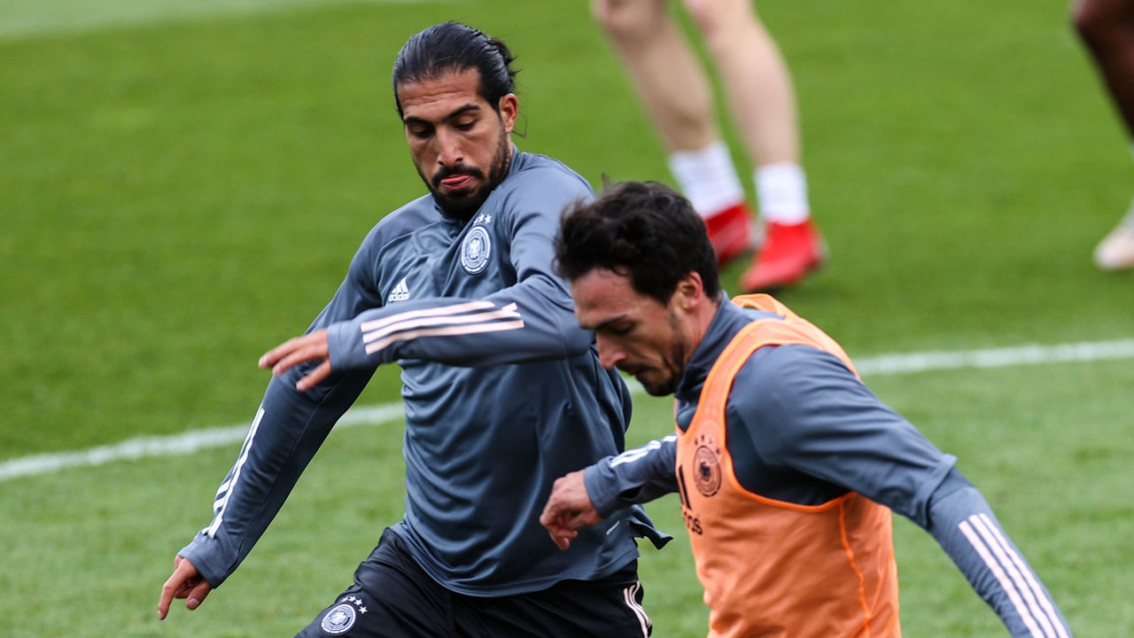 29 May 2021, Austria, Seefeld: Football: national team, training camp, training.Emre Can and Mats Hummels on the training pitch. Photo: Christian Charisius/dpa