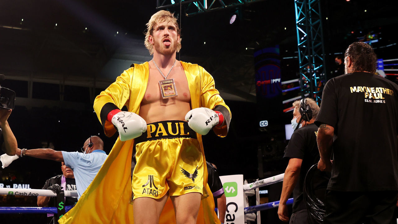 MIAMI GARDENS, FLORIDA - JUNE 06: Logan Paul enters the ring for his contracted exhibition boxing match against Floyd Mayweather at Hard Rock Stadium on June 06, 2021 in Miami Gardens, Florida.