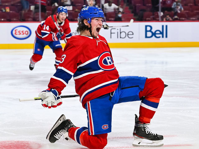 MONTREAL, QC - JUNE 07: Montreal Canadiens right wing Tyler Toffoli (73) shows pride after scoring his game winning goal during the NHL Stanley Cup Playoffs second round game 4 between the Winnipeg Jets versus the Montreal Canadiens on June 07, 2021, at Bell Centre in Montreal, QC