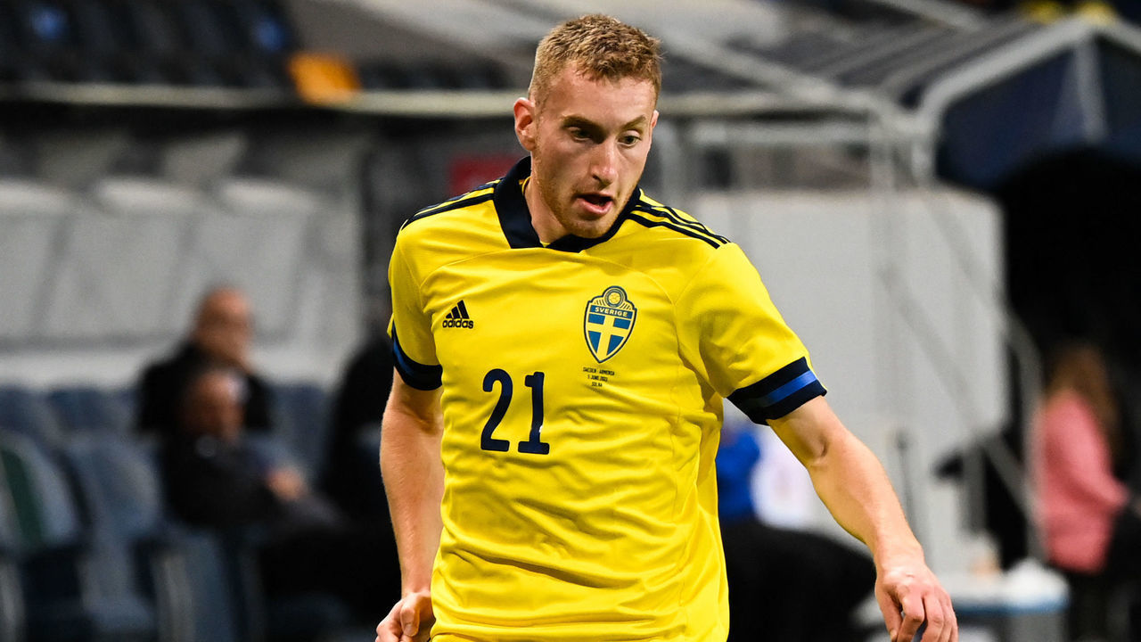 Sweden's midfielder Dejan Kulusevski controls the ball during the friendly football match Sweden vs Armenia on June 5, 2021, in Solna, in preparation for the UEFA European Championships.