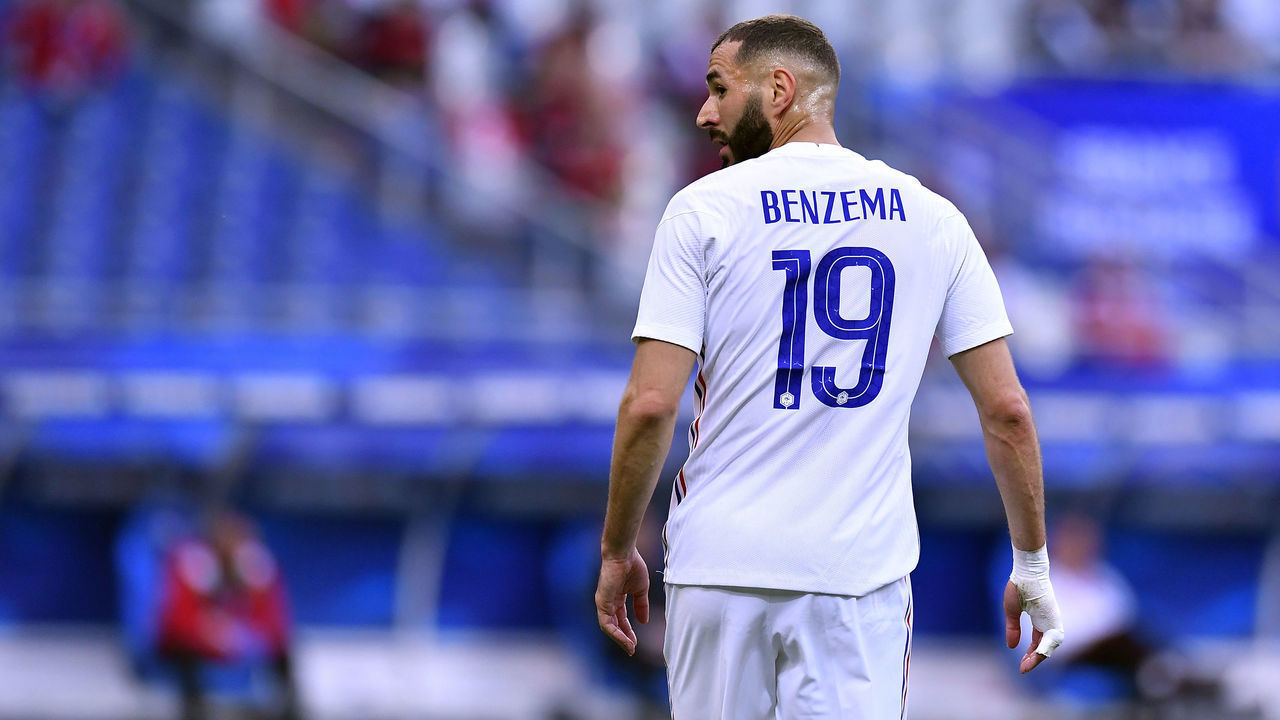 PARIS, FRANCE - JUNE 08: Karim Benzama of France looks on during the international friendly match between France and Bulgaria at Stade de France on June 08, 2021 in Paris, France.