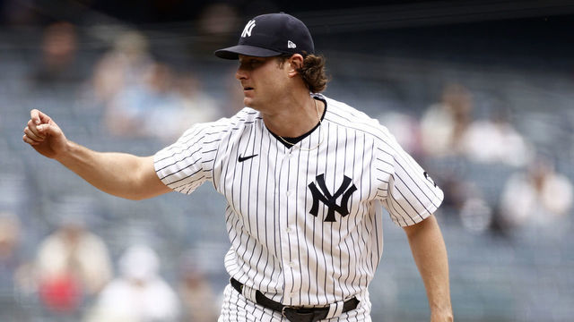 NEW YORK, NY - JUNE 3: Gerrit Cole #45 of the New York Yankees pitches against the Tampa Bay Rays during the first inning at Yankee Stadium on June 3, 2021 in the Bronx borough of New York City.