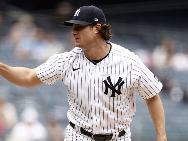 NEW YORK, NY - JUNE 3: Gerrit Cole #45 of the New York Yankees pitches against the Tampa Bay Rays during the first inning at Yankee Stadium on June 3, 2021 in the Bronx borough of New York City.