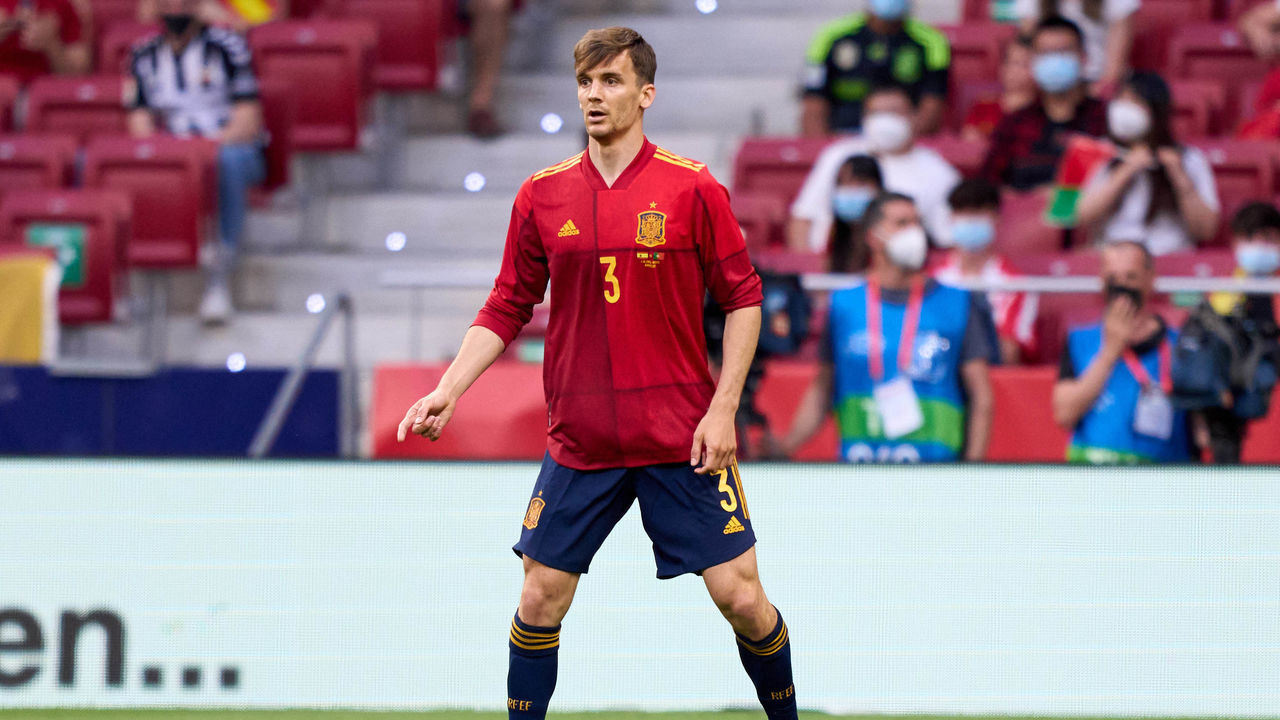 MADRID, SPAIN - JUNE 04: Diego Llorente of Spain in action during the international friendly match between Spain and Portugal at Estadio Wanda Metropolitano on June 04, 2021 in Madrid, Spain.
