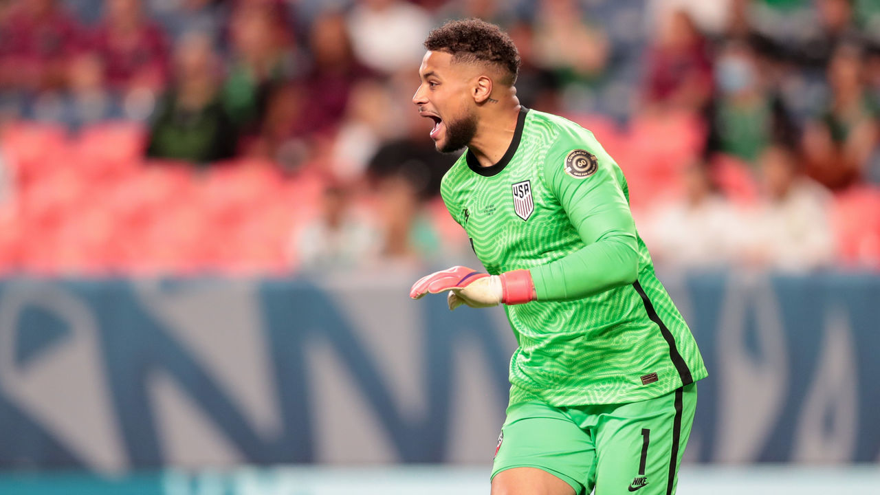 DENVER, CO - JUNE 6: Zack Steffen #1 of the United States barks out directives during the CONCACAF Nations League Championship Final between the United States and Mexico at Empower Field At Mile High on June 6, 2021 in Denver, Colorado.