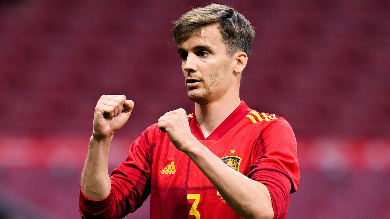 MADRID, SPAIN - JUNE 04: Diego Llorente of Spain reacts during the international friendly match between Spain and Portugal at Wanda Metropolitano stadium on June 04, 2021 in Madrid, Spain.