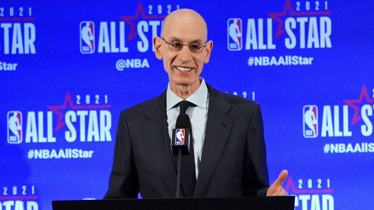ATLANTA, GA - MARCH 6: NBA Commissioner Adam Silver speaks to the media during a press conference during the NBA All-Star 2021 on March 6, 2021 at State Farm Arena in Atlanta, Georgia. Mandatory Copyright Notice: Copyright 2021 NBAE