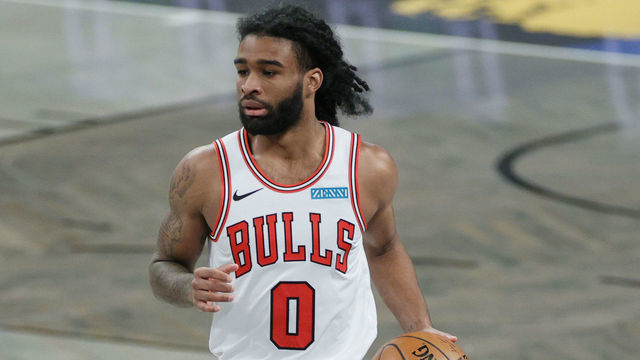 NEW YORK, NEW YORK - MAY 15: Coby White #0 of the Chicago Bulls dribbles during the first half against the Brooklyn Nets at Barclays Center on May 15, 2021 in the Brooklyn borough of New York City.