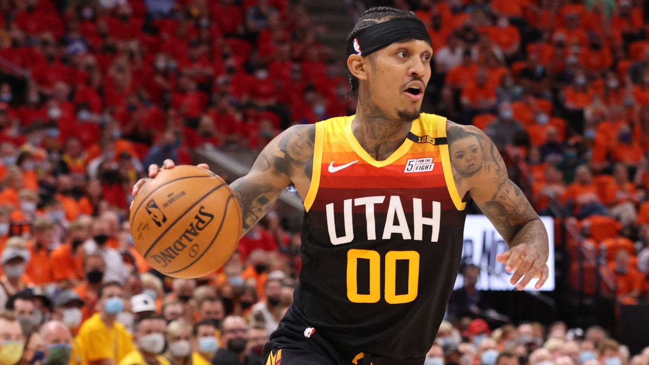 SALT LAKE CITY, UT - JUNE 2: Jordan Clarkson #00 of the Utah Jazz dribbles the ball during Round 1, Game 5 of the 2021 NBA Playoffs on June 2, 2021 at vivint.SmartHome Arena in Salt Lake City, Utah. Mandatory Copyright Notice: Copyright 2021 NBAE