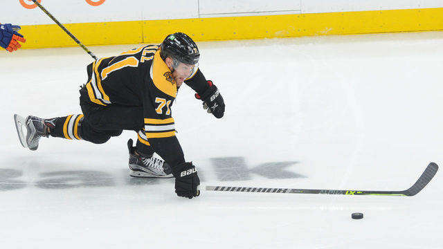 BOSTON, MA - JUNE 7: Taylor Hall #71 of the Boston Bruins skates after the puck against the New York Islanders in Game Five of the Second Round of the 2021 Stanley Cup Playoffs at the TD Garden on June 7, 2021 in Boston, Massachusetts.