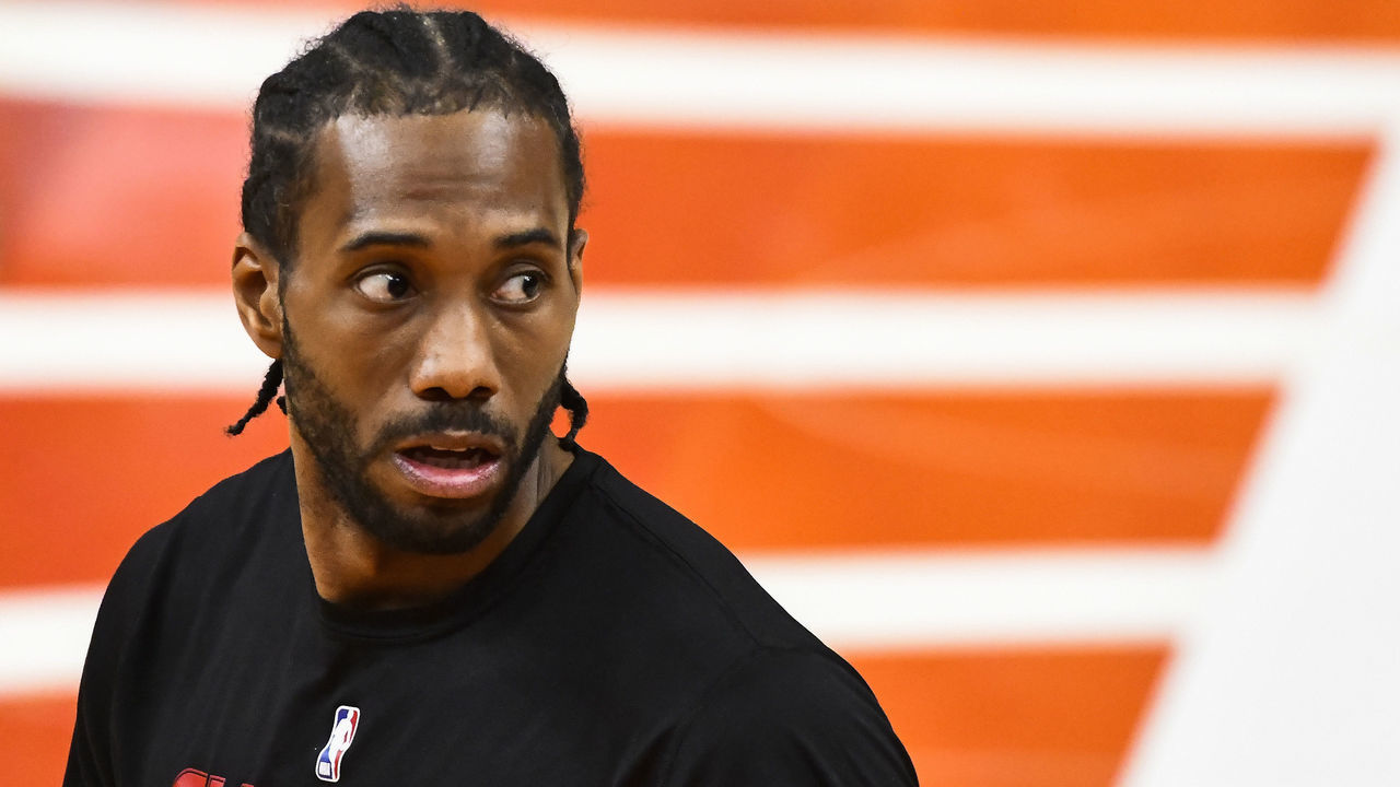 SALT LAKE CITY, UTAH - JUNE 10: Kawhi Leonard #2 of the LA Clippers looks on before Game Two of the Western Conference second-round playoff series against the Utah Jazz at Vivint Smart Home Arena on June 10, 2021 in Salt Lake City, Utah. NOTE TO USER: User expressly acknowledges and agrees that, by downloading and/or using this photograph, user is consenting to the terms and conditions of the Getty Images License Agreement.
