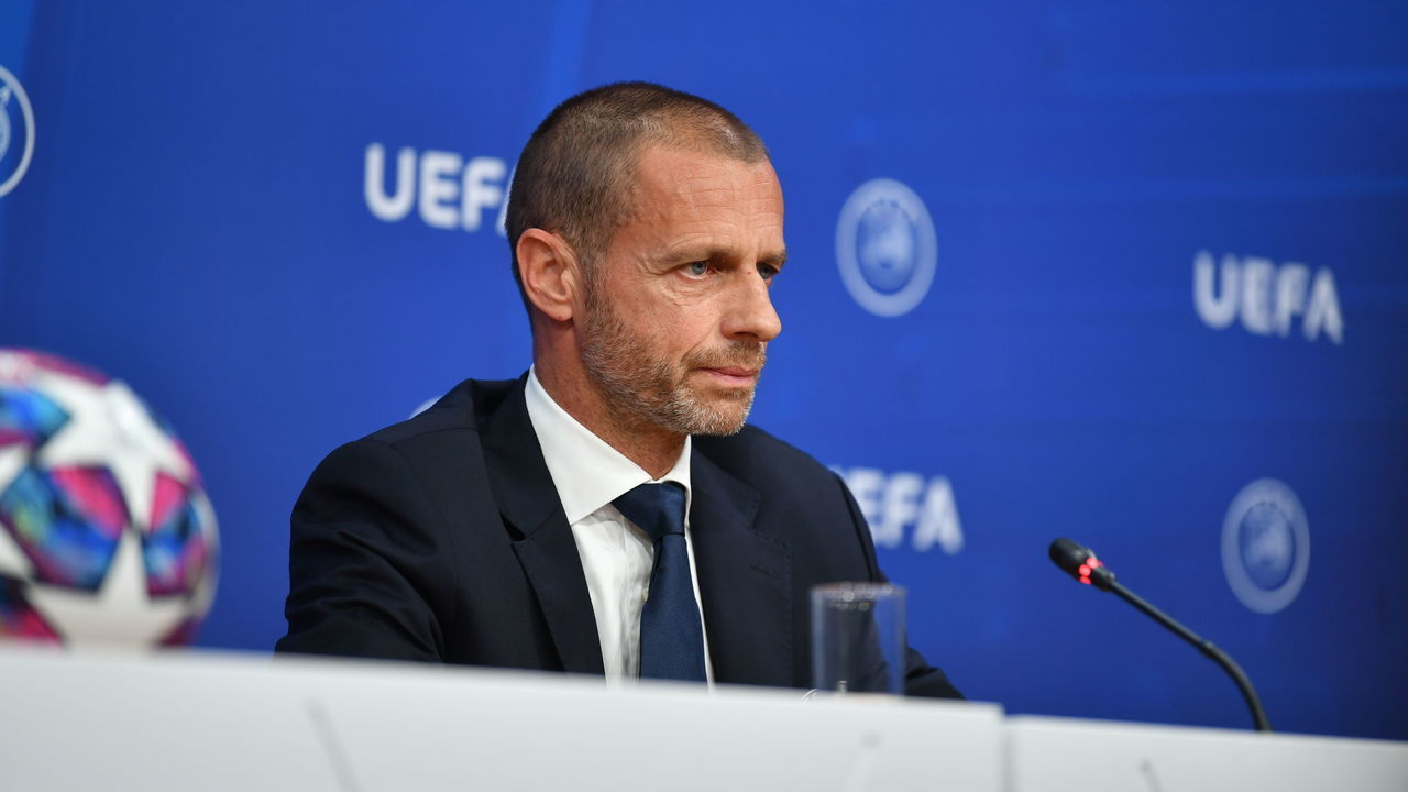 NYON, SWITZERLAND - JUNE 17: UEFA President Aleksander Ceferin during a press conference following the UEFA Executive Committee meeting at the UEFA headquarters, The House of European Football on June 17, 2020 in Nyon, Switzerland.