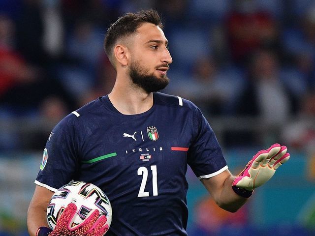 Italy's goalkeeper Gianluigi Donnarumma gestures during the UEFA EURO 2020 Group A football match between Turkey and Italy at the Olympic Stadium in Rome on June 11, 2021.