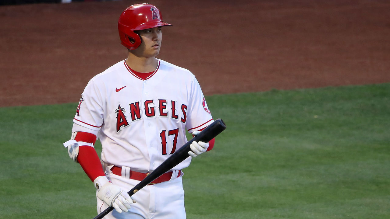 ANAHEIM, CALIFORNIA - JUNE 09: Shohei Ohtani #17 of the Los Angeles Angels walks to home plate before his at bat during the third inning against the Kansas City Royals at Angel Stadium of Anaheim on June 09, 2021 in Anaheim, California.