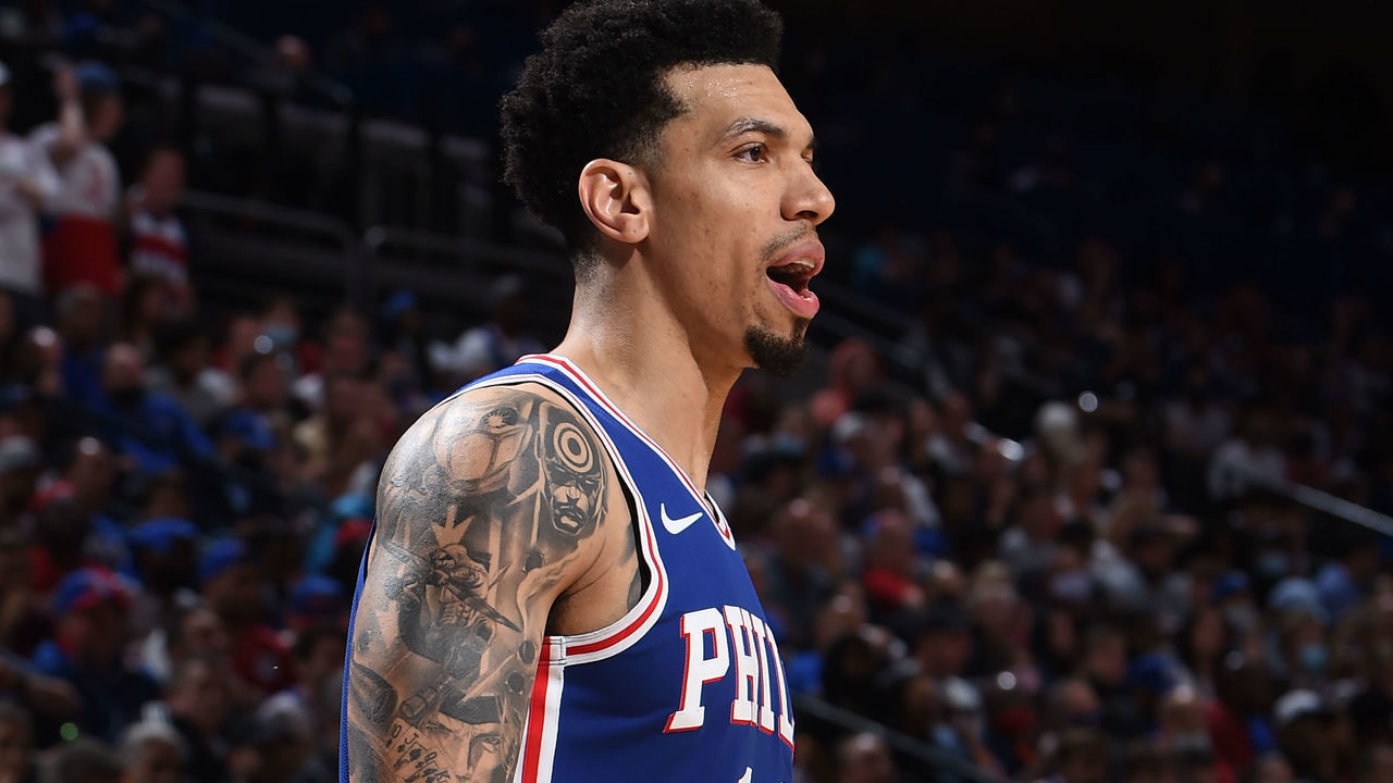PHILADELPHIA, PA - JUNE 8: Danny Green #14 of the Philadelphia 76ers looks on during a game against the Atlanta Hawks during Round 2, Game 2 of the Eastern Conference Playoffs on June 8, 2021 at Wells Fargo Center in Philadelphia, Pennsylvania. NOTE TO USER: User expressly acknowledges and agrees that, by downloading and/or using this Photograph, user is consenting to the terms and conditions of the Getty Images License Agreement. Mandatory Copyright Notice: Copyright 2021 NBAE