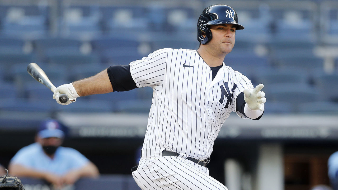 NEW YORK, NEW YORK - MAY 27: (NEW YORK DAILIES OUT) Mike Ford #36 of the New York Yankees in action against the Toronto Blue Jays at Yankee Stadium on May 27, 2021 in New York City. The Blue Jays defeated the Yankees 2-0.
