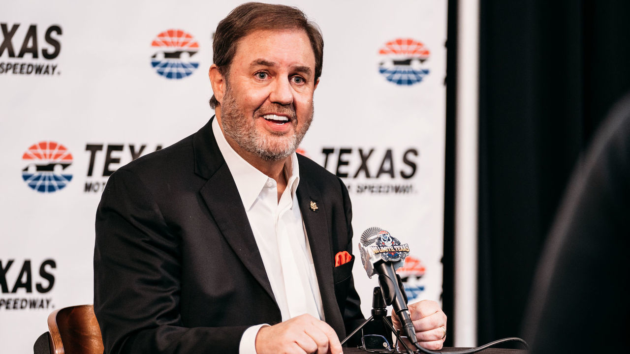 FORT WORTH, TX - FEBRUARY 26: Texas Motor Speedway President Eddie Gossage talks with media at Texas Motor Speedway on February 26, 2020 in Fort Worth, Texas.