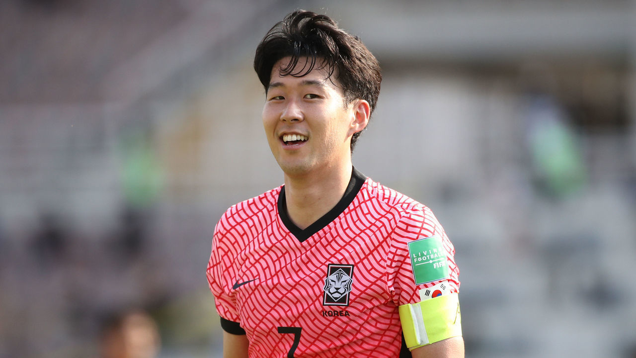 GOYANG, SOUTH KOREA - JUNE 13: Son Heung-Min of South Korea reacts during the FIFA World Cup Asian Qualifier 2nd round Group H match between South Korea and Lebanon at Goyang Stadium on June 13, 2021 in Goyang, South Korea.