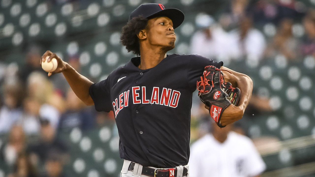 DETROIT, MICHIGAN - MAY 26: Triston McKenzie #24 of the Cleveland Indians delivers a pitch against the Detroit Tigers at Comerica Park on May 26, 2021 in Detroit, Michigan.